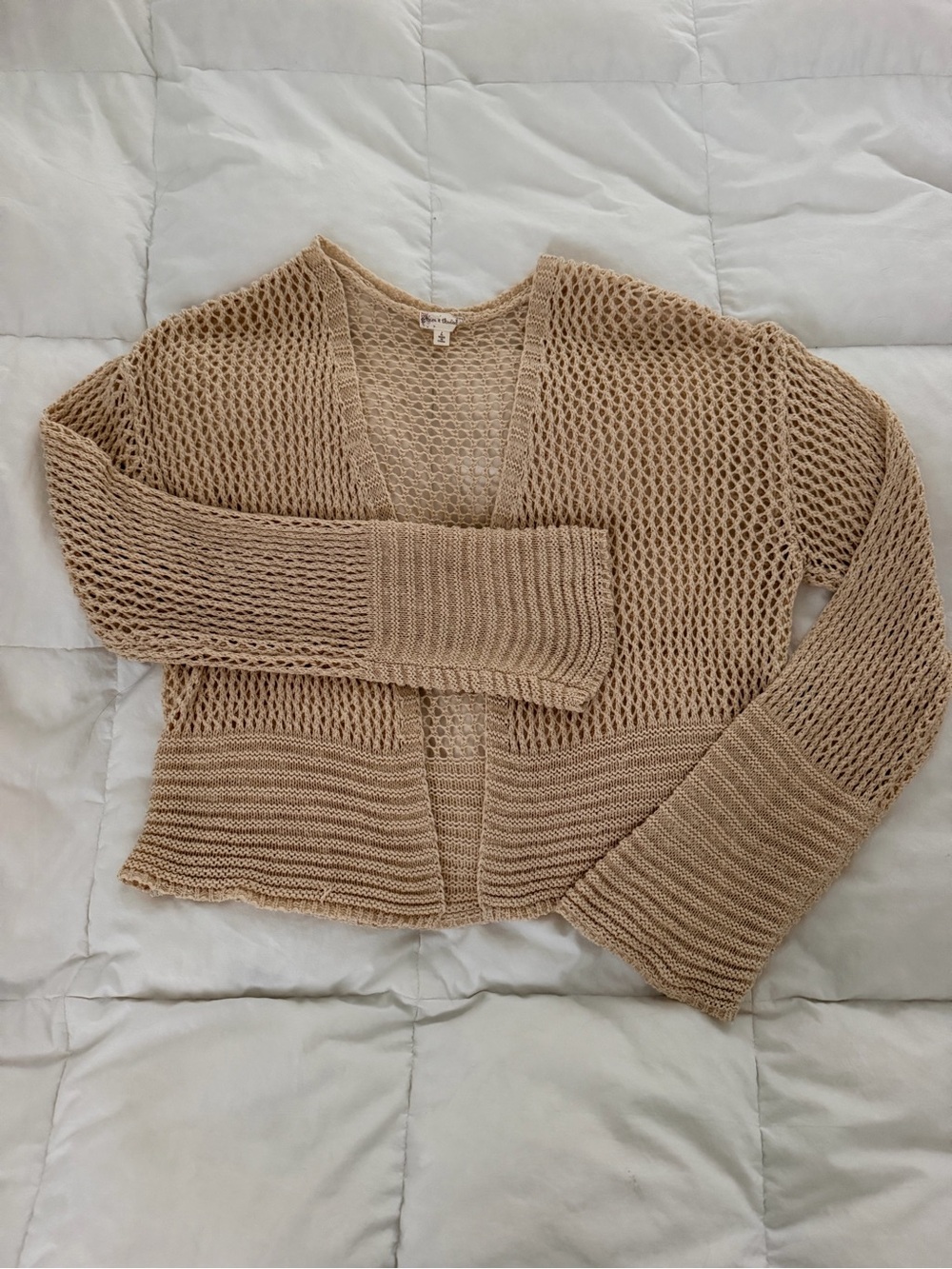 Hem & Thread Open-Weave Taupe Beige Women's Cardigan
